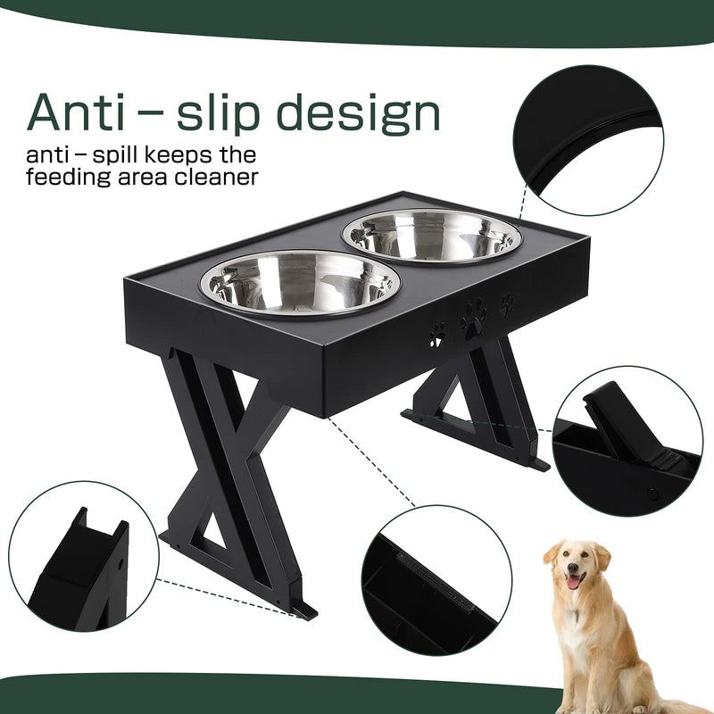 Alwafore Raised Dog Bowl with 2 Stainless Bowls Stand Non-Slip No Spill Dog Dish Adjusts to 3 Heights 2.9, 7.8, 11.8 for Small Medium Large Dogs (Black) - PawsPlanet Australia