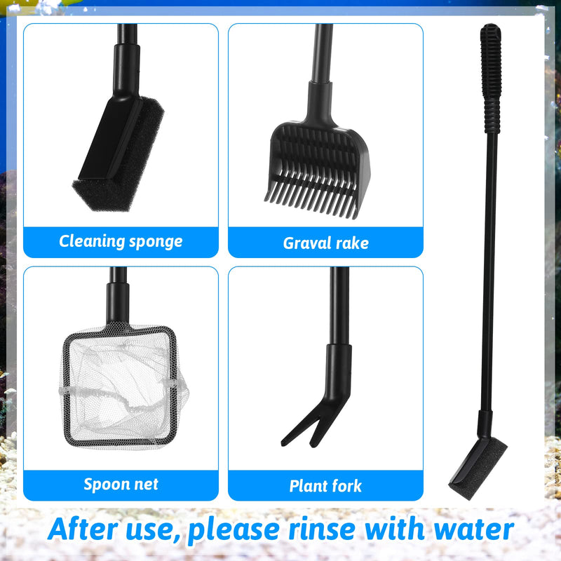 Aquarium Glass Scraper Aquarium Rake for Sand 4 in 1 Fish Tank Cleaning Kit, Include Algae Scraper, Fish Net, Sponge, Plant Fork with 5 Stainless Steel Blade and Long Handle for Water Glass Sand - PawsPlanet Australia