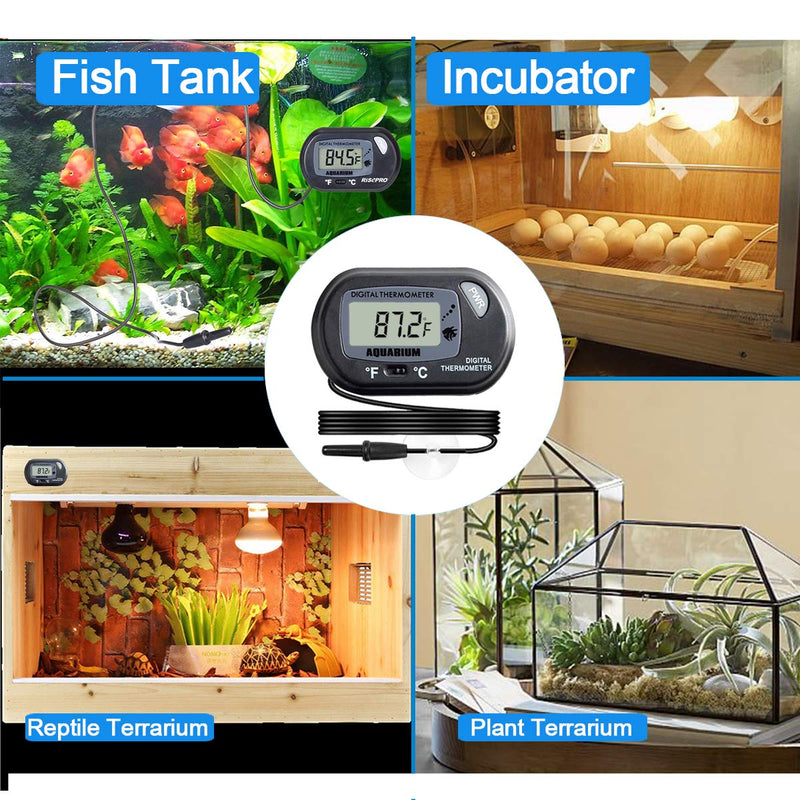 Veanic 4-Pack Digital Aquarium Fish Tank Thermometer Terrarium Water Temperature Meter Gauge with Water-Resistant Sensor Probe for Reptile Turtle Incubators (Black) - PawsPlanet Australia