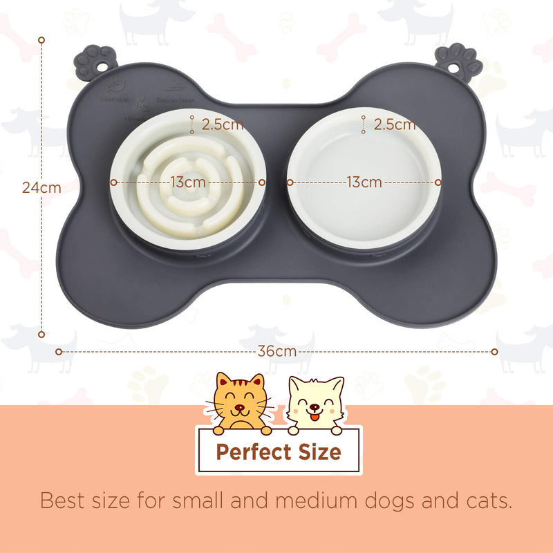 WD&CD Slow Feeder Dog Bowl, Slow Eating Cat Feeder, 2 Pet Bowl Bowls and a Non-Slip Silicone Base, Fits Small, Medium Dogs and Cats, Grey Small - PawsPlanet Australia