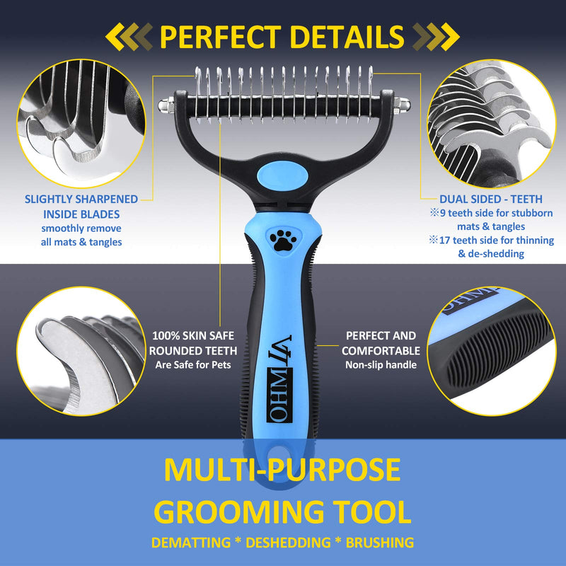 OHMLA Pet Cleaning Tool-Double-Sided Cat and Dog Grooming Rakes/Easily Remove 99% Tangles Removing/No More Hairs That Make You Hate Falling and Flying-Very Suitable for People who own Cats and Dogs Blue - PawsPlanet Australia