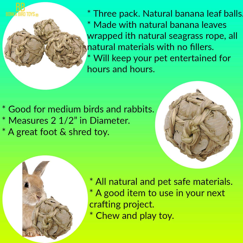 [Australia] - Bonka Bird Toys Seagrass Rope Coconut Fiber Banana Leaf Ball Pack Toy Parrot Foraging Foot Craft Part Talon Cage Banana Leaf Ball 3 Pack 