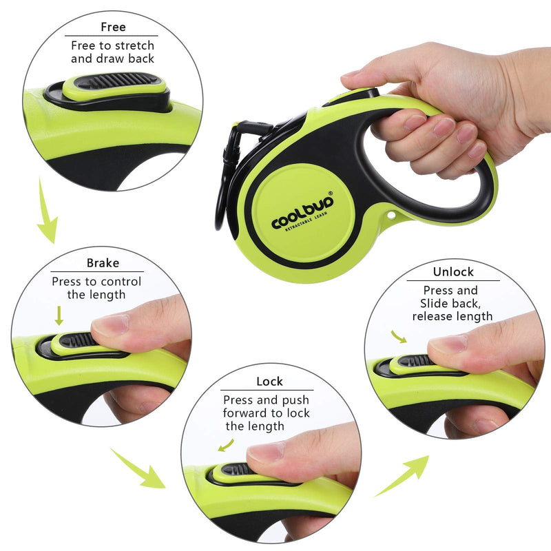 G.C Retractable Dog Lead Extendable Long Heavy Duty Strong Dog Leash for Large Dogs Up to 110lbs, 16ft Strong Reflective Nylon Tape, 360° Tangle-Free, One-Handed Brake, Pause, Lock Green - PawsPlanet Australia