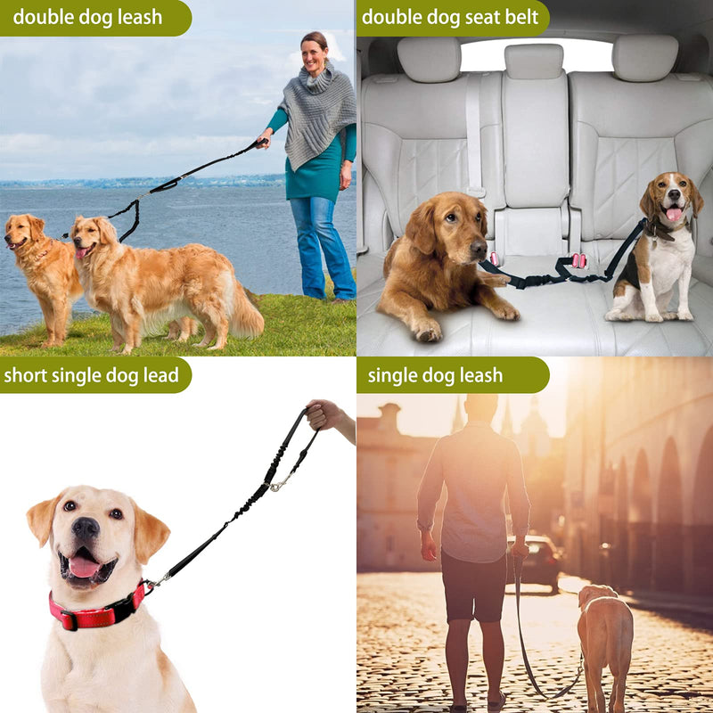 Zhilishu Double Dog Leash, Dual Leash for Dogs 360° No Tangle Two Dogs Leash Adjustable Tangle Free Double Leash for Small Medium Large Dogs Walking Training(Black) Black - PawsPlanet Australia