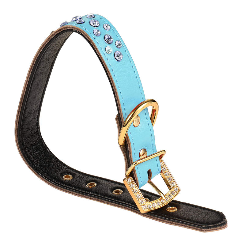 LOVPE Golden Rhinestone Buckle with 3 Rows Personalized Rhinestone Leather Bling Crystal Dog Collar for Dogs Small Medium Breeds (M, Blue) M - PawsPlanet Australia