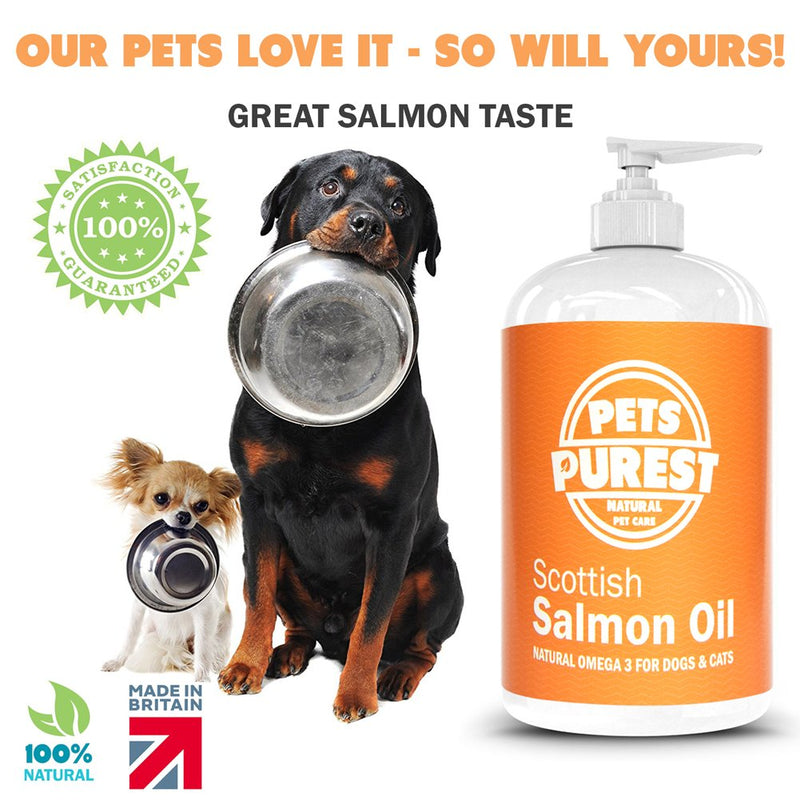 Pets Purest Scottish Salmon Oil For Dogs, Cats, Horse, Ferret & Pet - Pure Omega 3, 6 & 9 Fish Oil Food Treats Supplement for Natural Coat, Immune Support, Itchy Skin, Joint & Brain Health (500ml) 500 ml (Pack of 1) - PawsPlanet Australia