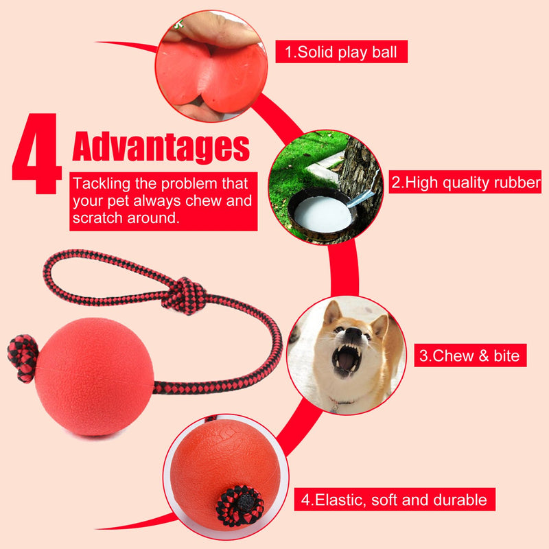 Legendog Dog Rope Ball, 3 Pcs Ball on a Rope Dog Toy Natural Elastic Solid Rubber Dogs Balls Chew Toys for Small Dogs - PawsPlanet Australia