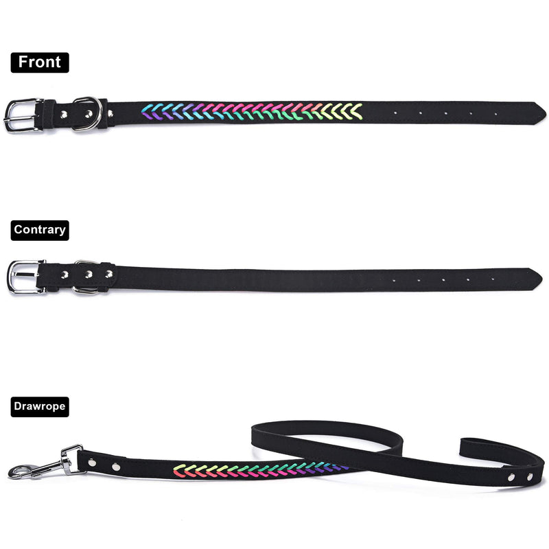 SEKAYISORE Braided Microfiber Dog Collar with Leash, Soft Hand-Woven Puppy Collars, Colorful Woven Adjustable Pet Collar for Small Medium Large Dogs, BLACK L L 13.8"-17.7" - PawsPlanet Australia