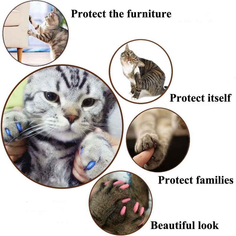 [Australia] - VICTHY 100 PCS Soft Pet Cat Nail Caps Cats Paws Grooming Nail Claws Caps Covers of 5 Random 5Pcs Adhesive Glue with 5pcs Applicators Small 