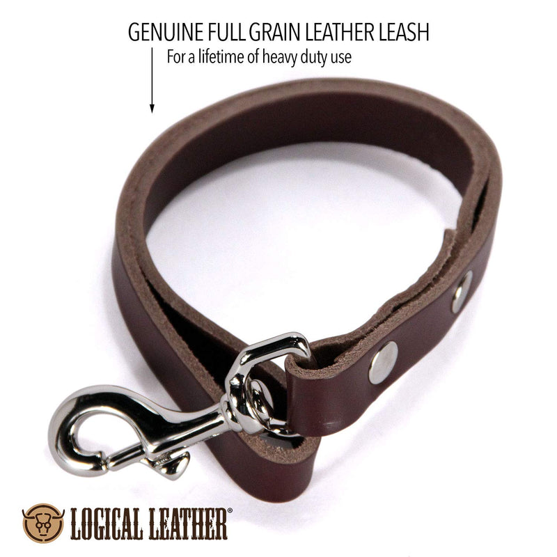 [Australia] - Logical Leather Traffic Lead - Full Grain Heavy Duty Genuine Short Leather Leash Best for Large Dogs Black 