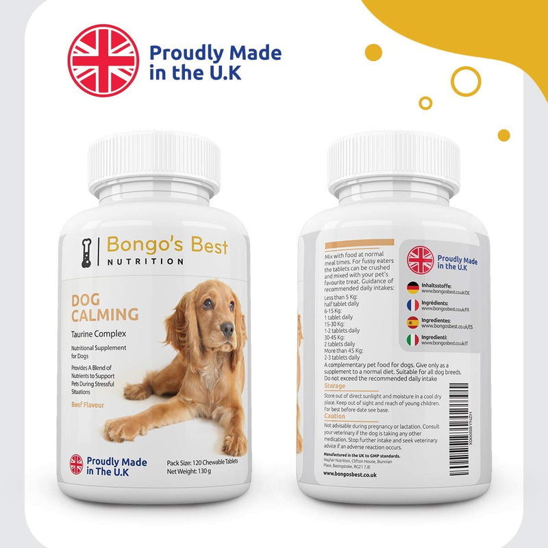 Dog Calming Tablets - Premium Taurine Complex - Natural Relaxing Supplement for Dogs - Helps with Separation Anxiety, Stress, Travel, Motion Sickness & Nervousness - Combats Fear & Aggression - PawsPlanet Australia