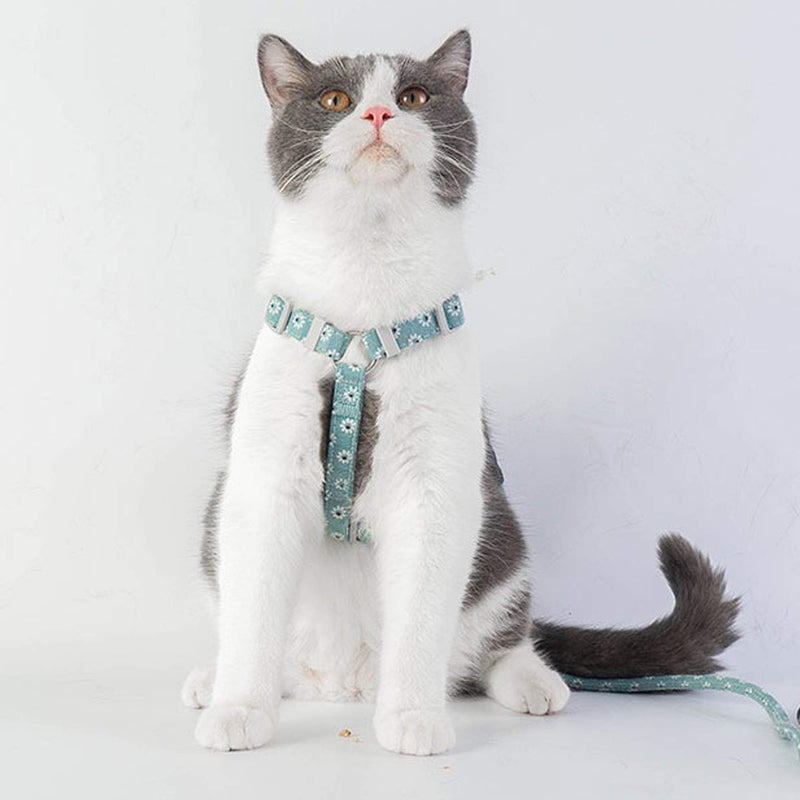 PETTOM floral pattern cat harness with leash cat leash with harness for cats with round lanyard escape-proof adjustable chest strap suitable for small and medium cats M light green - PawsPlanet Australia