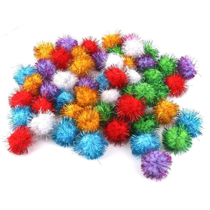 BIPY 20/Pack 3.5cm Cat Toy Soft Balls Kitten Toys with Tinsel Fluff Indoor Pompom Ball Assorted Color Random - PawsPlanet Australia