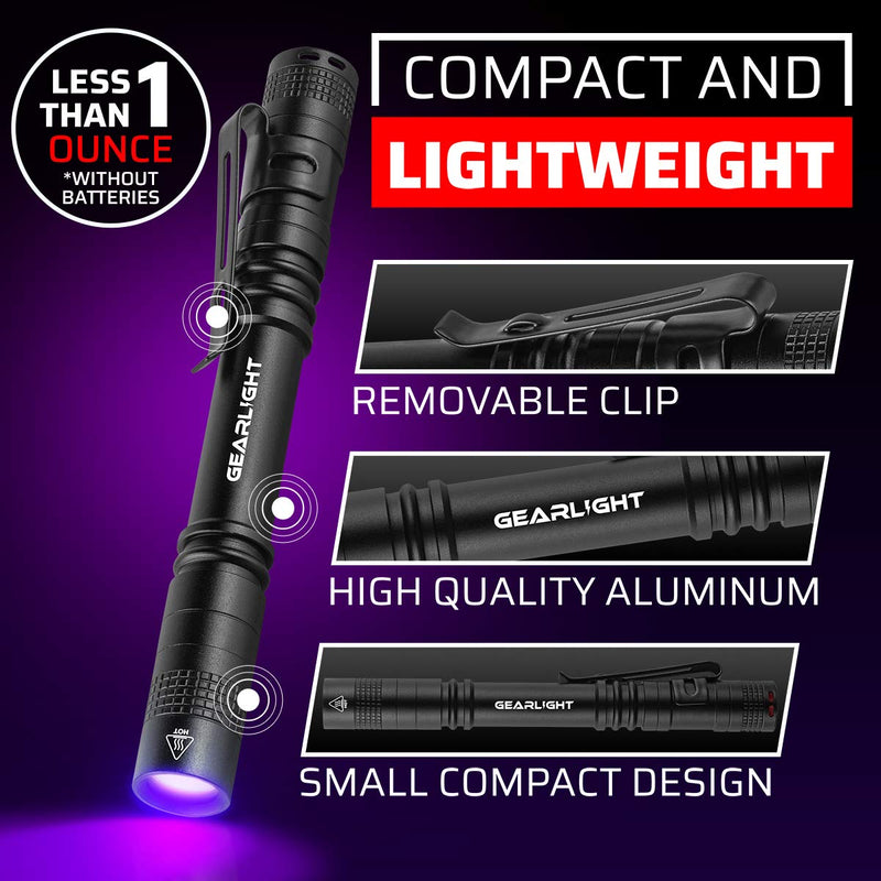 GearLight UV Black Light Flashlight S100 [2 Pack] - Mini Blacklight Ultraviolet Pen Lights for Leak and Hotel Inspection - Pet Urine, Bed Bug, Scorpion, Stain, and Dye Detector - PawsPlanet Australia