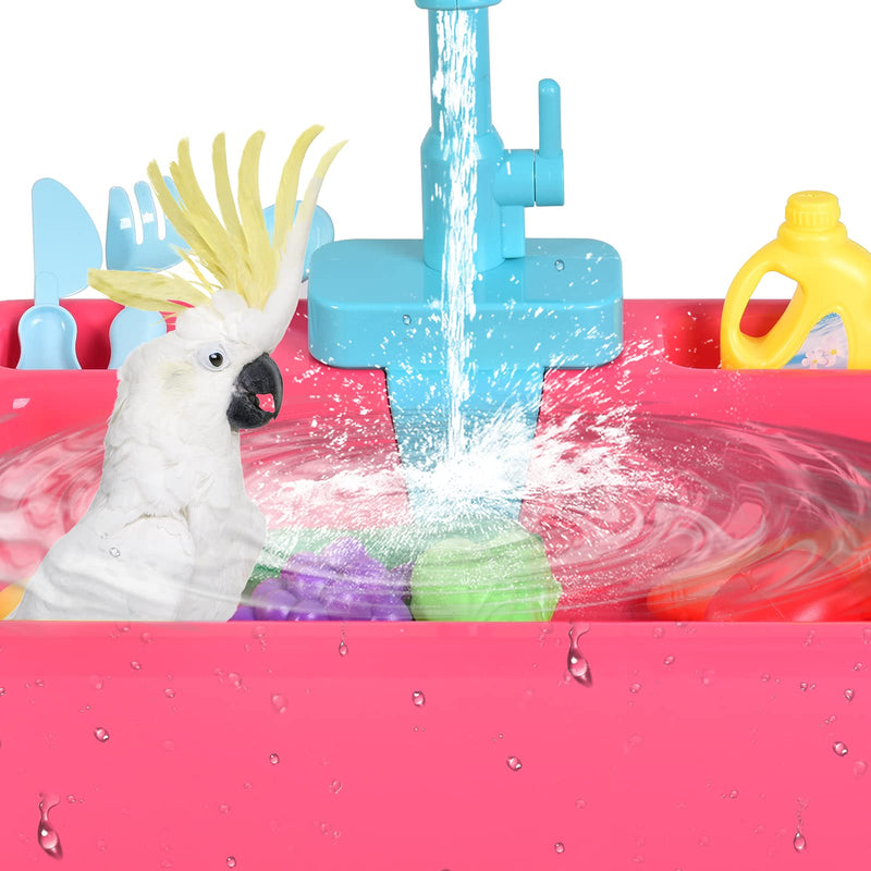 Pet Parrots Bathtub - 19PCS Parrot Bath Tub Automatic Bath Tub with Faucet Electric Dishwasher Playing Toy Parrot Bathtub with Faucet Bird Bathing Box Bird Feeder Bird Bathroom Toys GREEN - PawsPlanet Australia