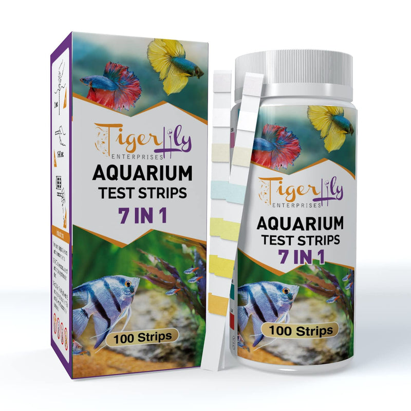 Tigerlily Enterprises 7 in 1 Aquarium Water Testing Kit, Fish Tank Test Strips for Freshwater & Saltwater Aquariums. To Quickly and Accurately Detect GH, NO2, NO3, CL2, KH and pH - 100 Strips. 100 7-in-1 Test Strips - PawsPlanet Australia