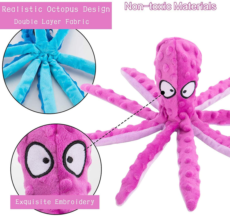 IFOYO 2pcs Plush Dog Chew Toys, Squeaky Dog Puzzle Chew Toys, No Stuffing Octopus Dog Training Toy with Crinkle Paper Pet Classic Gift for Medium and Large Dogs - PawsPlanet Australia