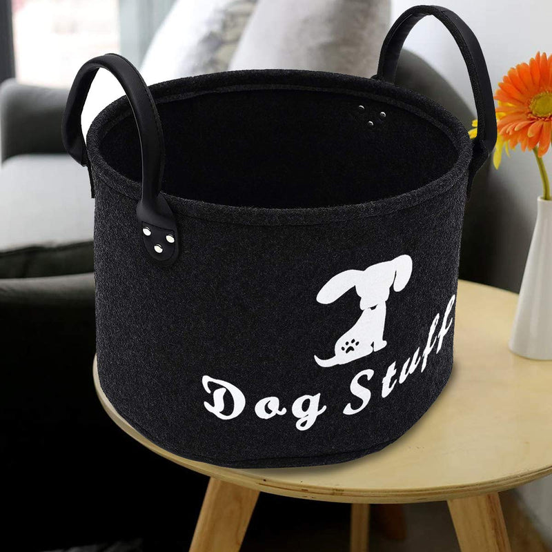 ECOSCO Round Felt Pet Dog Cat Toy Storage, Collapsible Convenient Organizer Basket, Space-Saving Box for Organizing Pet Chew Toys Blankets leashes (dog stuff, dark gary) dog stuff - PawsPlanet Australia