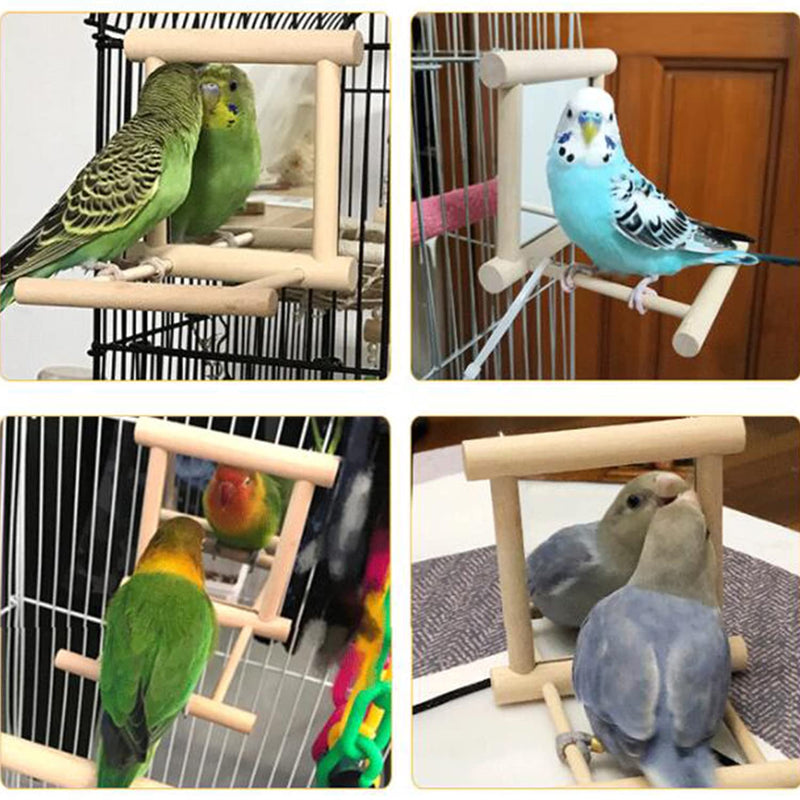 Blessed Family 2 Piece Bird Parakeet Mirror for Cage,Bird cage Parrot Perch Stand,Wooden Hummingbird Swing Toy,Parakeet Accessories for Cockatiels Conure Finch Lovebird Canary African Grey Macaw - PawsPlanet Australia