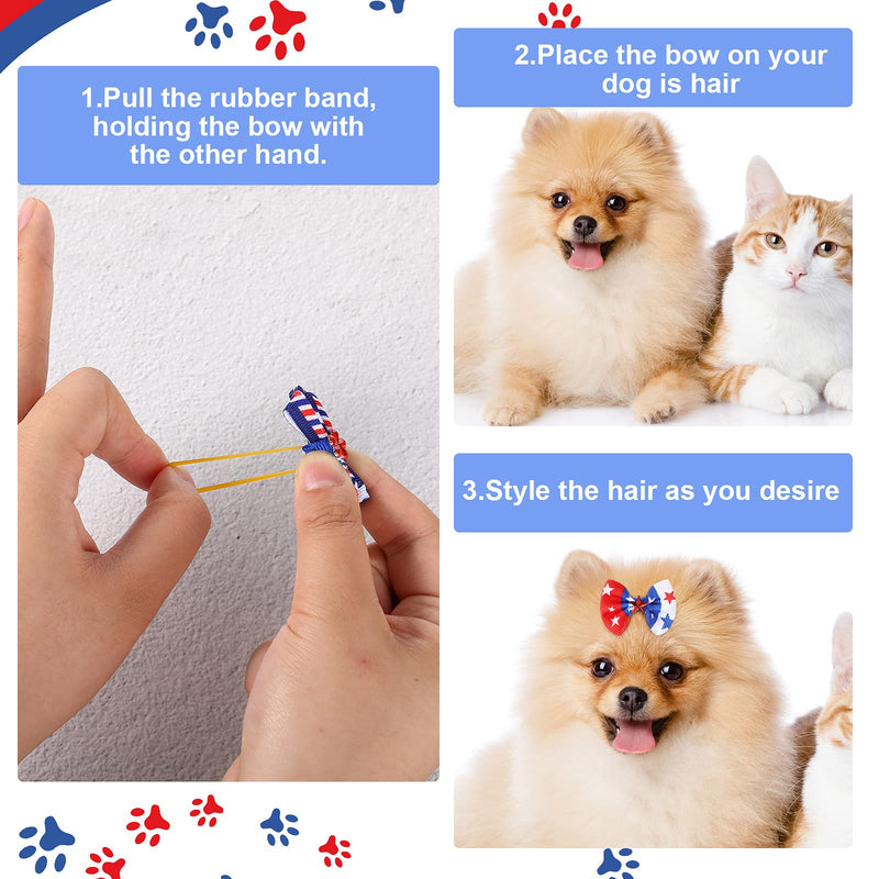 Waydress Patriotic Dog Hair Bows for 4th of July 40 Pieces/ 20 Piars Pet Dog Rhinestone Hair Bows with Rubber Bands White Blue Red Pet Hair Accessories Independence Day Pet Supplies - PawsPlanet Australia