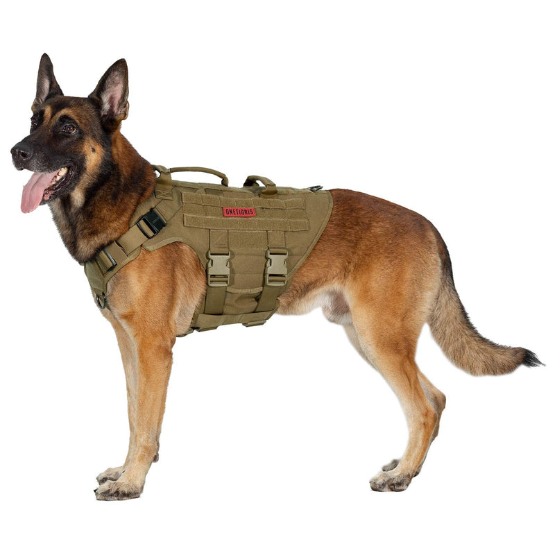 OneTigris Dog Harness X Destroyer Tactical Dog Harness 3 Handles Heavy Duty Dog Vest with Metal Buckles L Brown - PawsPlanet Australia
