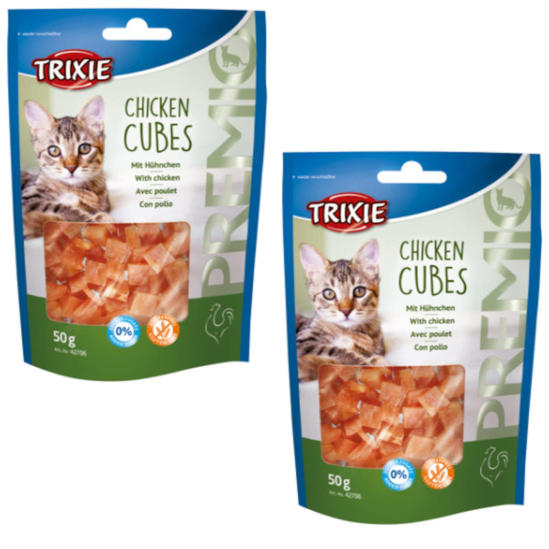 TRIXIE Premio Chicken Cubes | Double pack | 2 x 50g | Delicious cat snack for in between meals | High chicken meat content of 73% | Free from additives and sugar | Without grains - PawsPlanet Australia