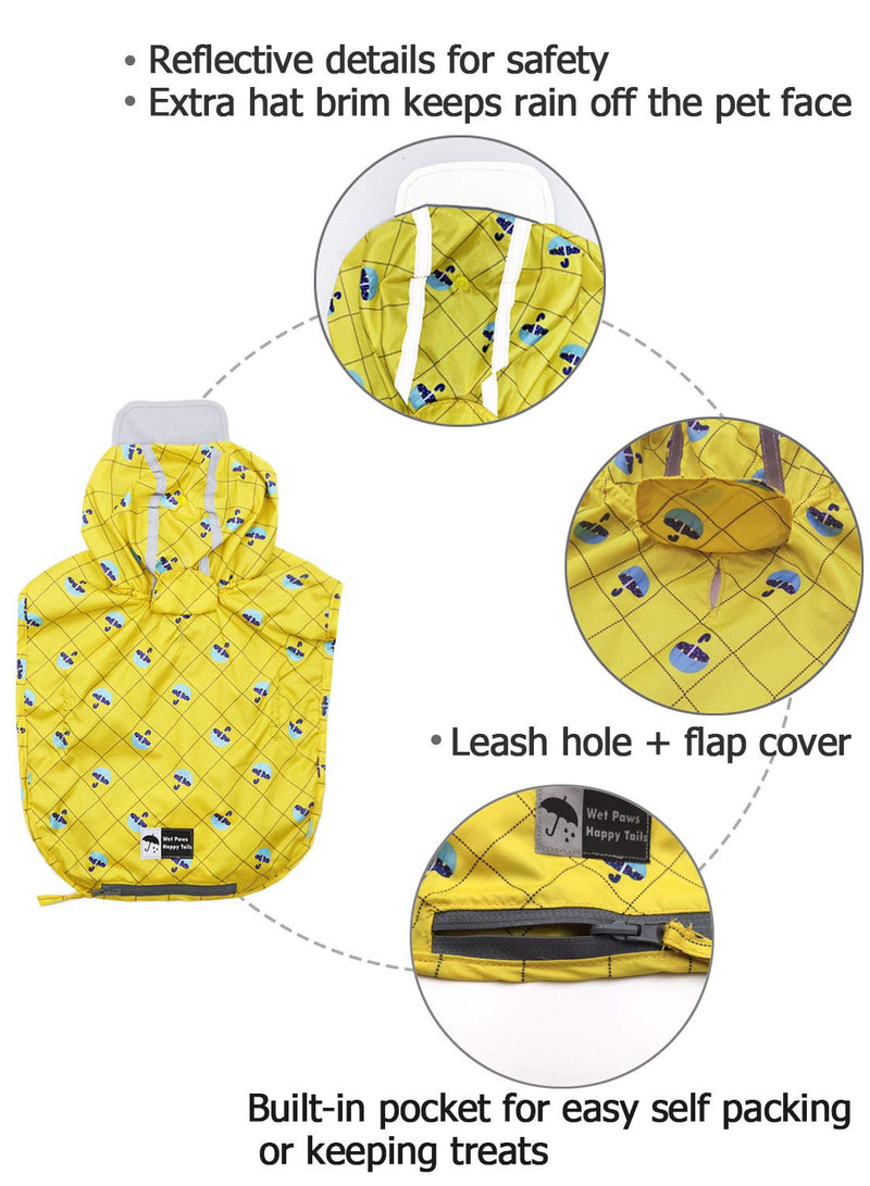 [Australia] - kyeese Dog Raincoat Antidroplet Waterproof Reflective Dog Rain Poncho with Hood Lightweight Packable Dog Slicker Raincoats with Zip Pocket X-Small (Back length 10") Yellow 