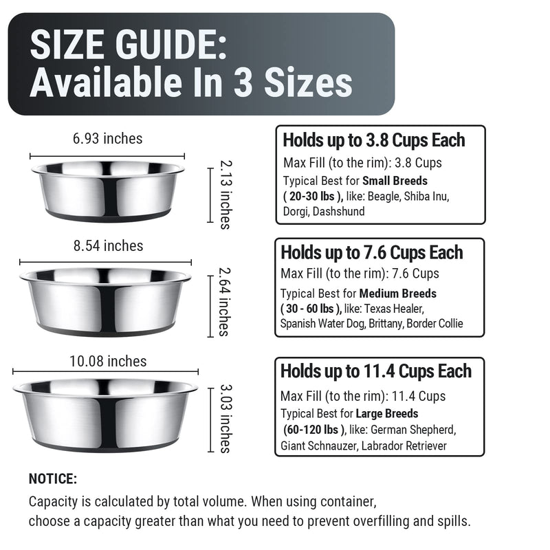 Stainless Steel Metal Dog Bowls | Nonslip Rubber Bottom Design | Ideal Food Water Bowls Set for Small, Medium, and Large Sized Dogs For Small Dog Breeds A_2 Pack Bowls - PawsPlanet Australia