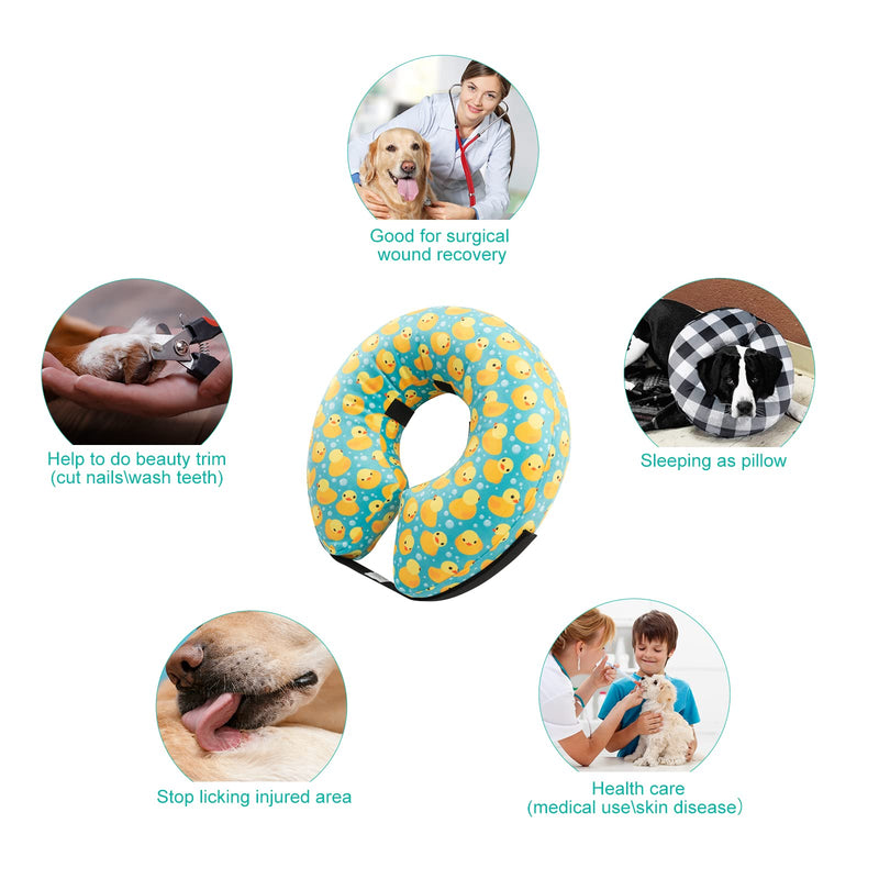 CuteBone Inflatable Dog Cone with Removable Soft Fleece Covers for Small/Medium/Large Dogs and Cats Post Surgery Neck Brace Collar GWB04L-DE Duck Large: 32-55cm - PawsPlanet Australia