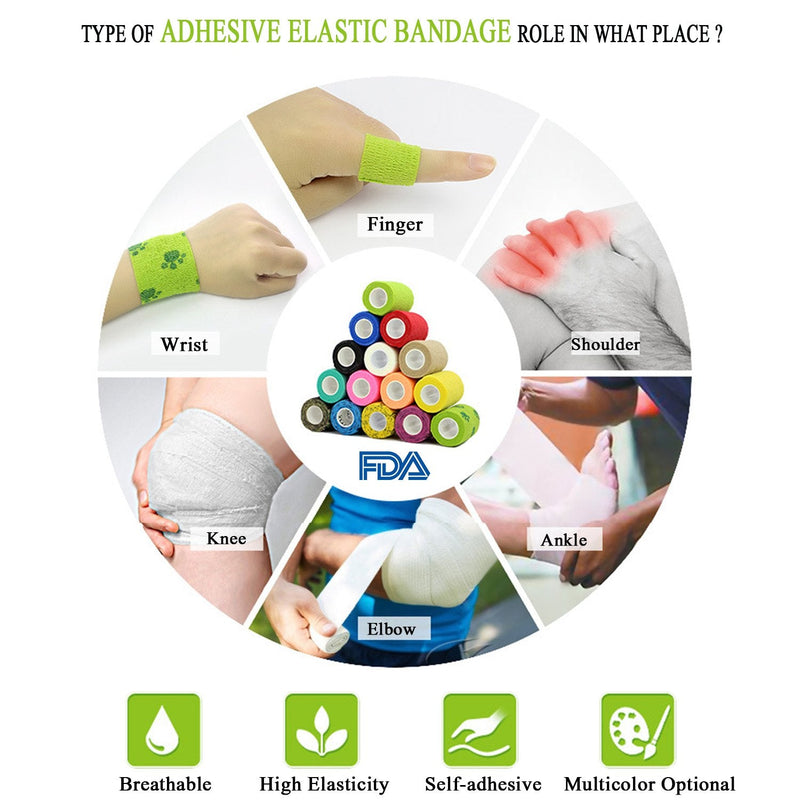 STpro Crepe Bandage 10cm x 6 Rolls Black Elastic Bandage Cohesive Bandages Waterproof Bandage Vet Wrap Support Bandage Cohesive Support Bandage Vets Tape Self Adhesive Bandage - PawsPlanet Australia