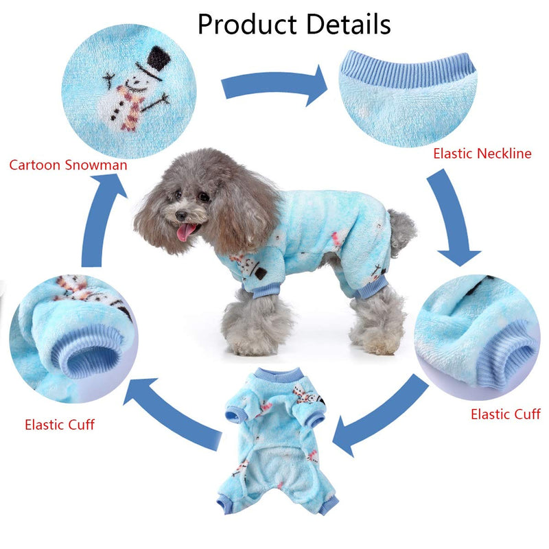 [Australia] - Vehomy Christmas Dog Pajamas with Snowman Pattern- Soft Coral Fleece Pet Winter Pajamas Dog Cat Onesies Jumpsuit Pjs Warm Sweater Clothes for Small Dogs and Cats S Blue 