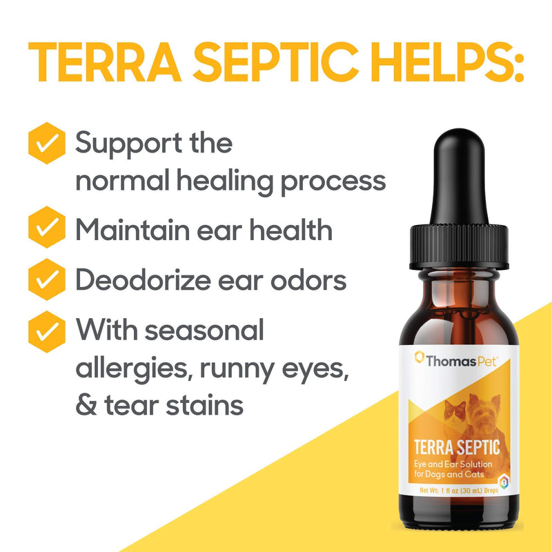 Thomas Pet Terra Septic - Silver Solution for Dogs & Cats - Helps with Seasonal Allergies, Runny Eyes, & Tear Stains - (30 Milliliters) - PawsPlanet Australia