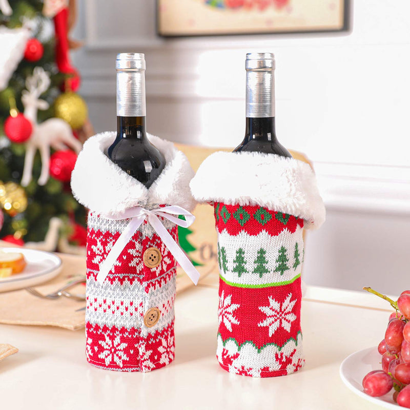 LABOTA 2Pcs Christmas Sweater Wine Bottle Cover Newest Collar & Button Coat Design Wine Bottle Sweater Cover for Christmas Decorations Wine Bottle Dress Sets Xmas Party Decorations - PawsPlanet Australia