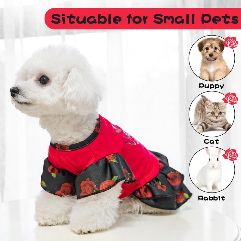 EXPAWLORER Valentines Day Dog Dresses for Small Dogs and Puppies, Girl Dog Dress Shirt Happy Valentines Day, Holiday Party Clothes Warm Cotton Skirt - PawsPlanet Australia