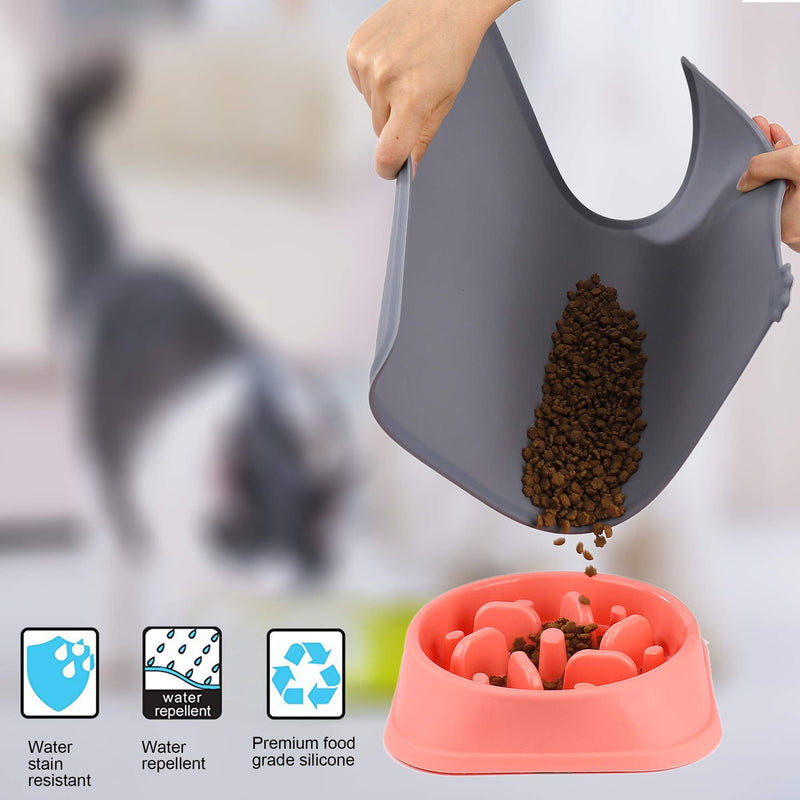 ISIYINER Feeding Mats Silicone Pet Placemat Non Slip Waterproof Cat Dogs Bowls Mat with Raised Edge 18.9 * 11.8 inch Gray - PawsPlanet Australia