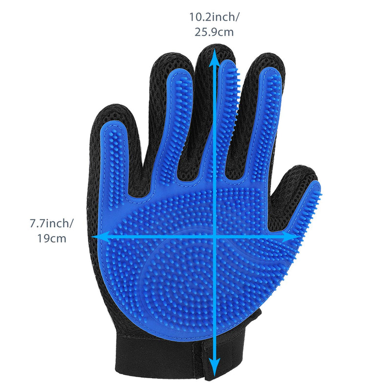 [Australia] - Flexzion Pet Grooming Glove Right Hand 1 Piece - Gentle Efficient Touch Deshedding Brush Hand Glove Hair Remover Mitt Massage Tool with Soft Rubber Tips for Dog Cat Horses with Long Short Fur Blue 