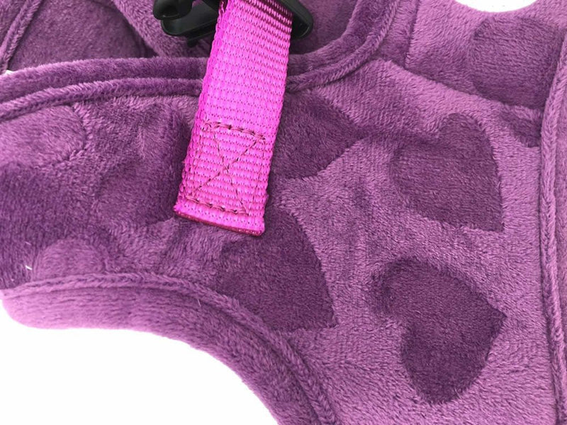 Purple Lovely Heart Print Small Cute Fleece Padded Dog Puppy Harness Winter Pet Cat Harnesses,Small Size - PawsPlanet Australia