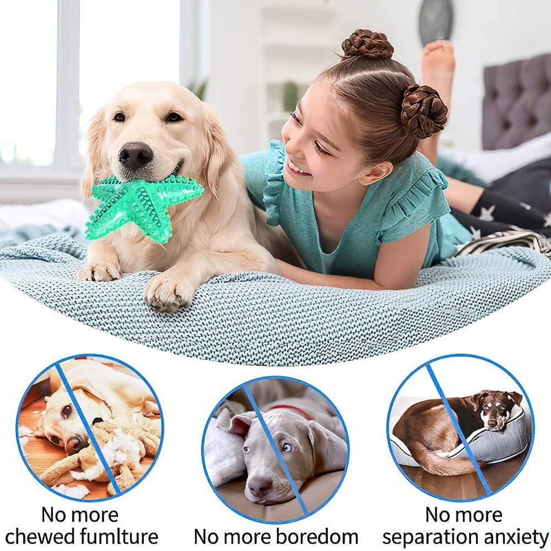 Pet Teething Squeaky Toy Dog Toothbrush Starfish Shaped, Indestructible Starfish Sound Dog Chew Toy for Small to Medium Dogs, Large Dogs, Puppies, Dental Cleaning Toy green - PawsPlanet Australia