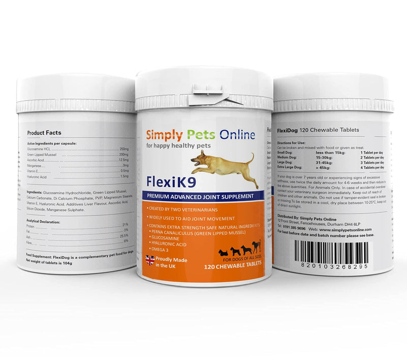 FlexiK9 Joint Supplement for Dogs – Created by Vets, 120 Chews with Extra Green Lipped Mussel, Vitamins, and Omega 3 - PawsPlanet Australia