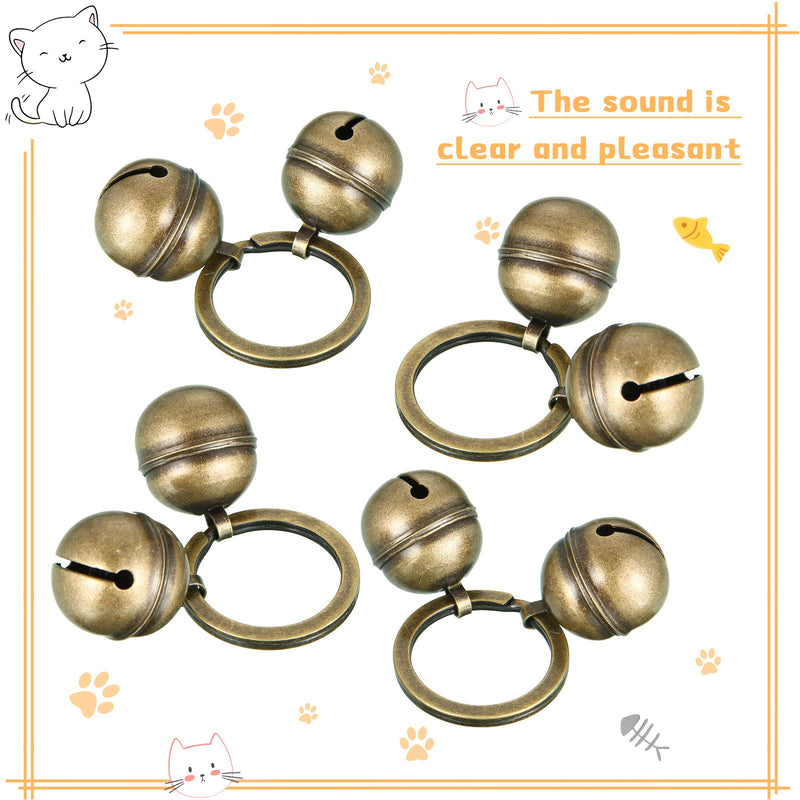 Batiyeer 4 Strings in 8 Pieces Cat Dog Collar Bells Brass Bells for Collar Dog Charm Bells Pet Pendant with Key Rings for Collars Necklace (Bronze) - PawsPlanet Australia