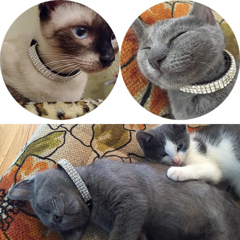 CHUKCHI 2 Pack Soft Velvet Adjustable Glitter Rhinestone Bell Cat Collar 11" for Small Dogs Cats Black - PawsPlanet Australia