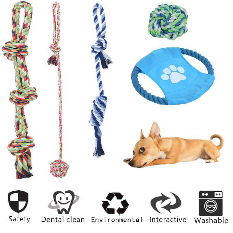 Elfirly Dog Rope Toys Set 5 pack Pet Chewing Toys Durable Cotton Rope Knot Toys and Dog Ball for Puppy Medium and Large Dogs - PawsPlanet Australia