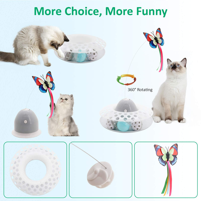 Flurff Interactive Cat Toy with Roller, Automatic Electric Rotating Butterfly Cat Toy, Circle Track with Spinning Moving Balls, Mental Exercise Funny Self-Play Toys for Indoor Cats. Grey - PawsPlanet Australia