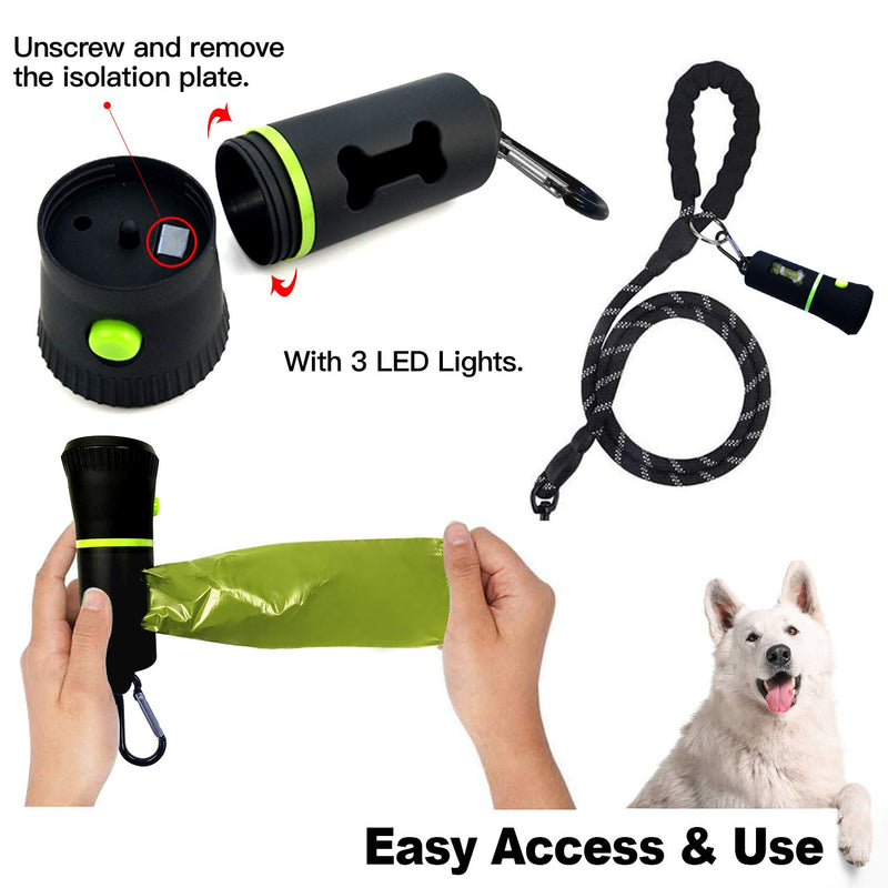 [Australia] - HaoDeng Waste Bags Dispenser with LED Flashlight, Poop Bag Holder for Dog Lead Leash, Diaper Bags Dispenser for Cradle or Car, Never Step on Poop Again at Night, Includes 1 Roll(15 Bags Per Roll) 