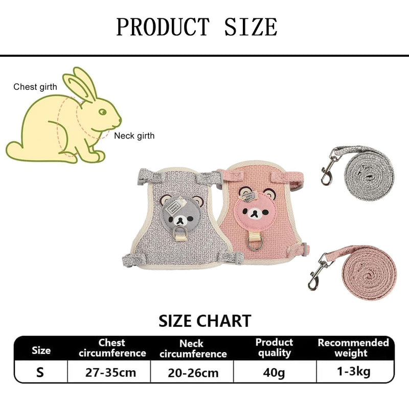 Pack of 2 rabbit leashes, dwarf rabbits, adjustable rabbit leashes, adjustable soft rabbit harness with elastic leash for small animals, kitty pets (pink and grey). - PawsPlanet Australia