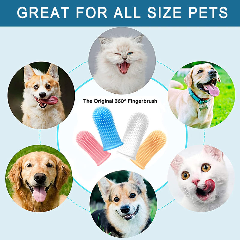 Bileumec Dog Toothbrush Fingerling - 360° Silicone Bristles, Ergonomic Design, Easy to Use, Dental Care for Dogs (Pack of 4) - PawsPlanet Australia