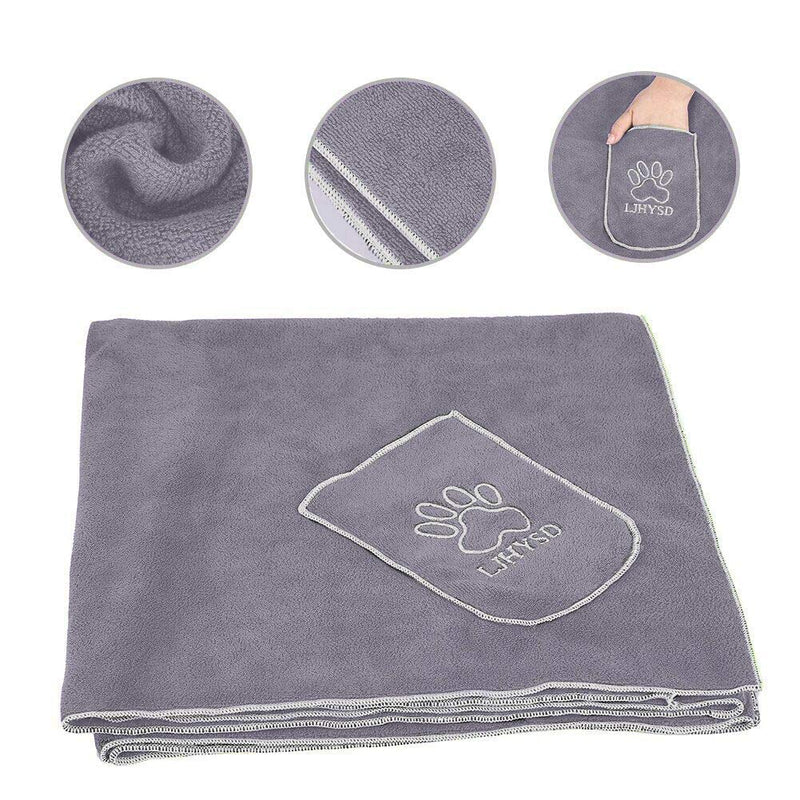 GZGZADMC Super Absorbent Doggy Bath Towel, Microfiber Pet Bath Towel| Quick Dry Bathrobe for Dog Cat Bathing-Gray Gray - PawsPlanet Australia