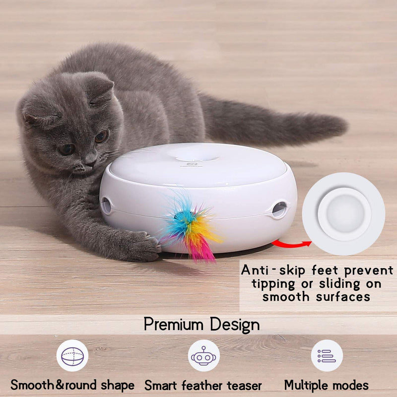 Pettom Interactive cat toy, electric cat toy, smart self-occupation cat toy intelligence with 2 replacement feather toys, including 4 x AA batteries - PawsPlanet Australia