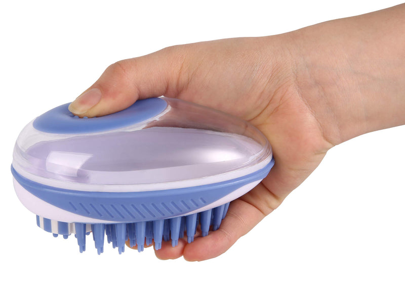 [Australia] - LuxPal 2 in 1 Cat and Dog Bath Brush Scrubber Shampoo Dispenser for Pet Grooming Deshedding Soft Silicone Bristles Perfect for Washing, Shampooing, Massaging Long,Short Hair, Remove Loose Fur Blue 