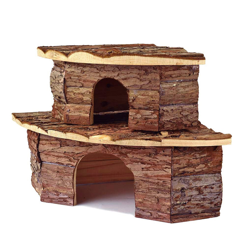 [Australia] - OMEM Wood House Hamster, Beautiful House. Easy to Clean, Suitable for Squirrels, Suction Cup Bracket, Natural Life Tunnel System, Small Animal House Medium=32X13X21 